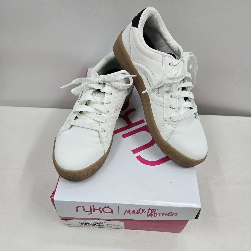 Ryka Viv Next Court Lace Up Inspired Women's‎ Sneakers White Faux Leather 5.5M